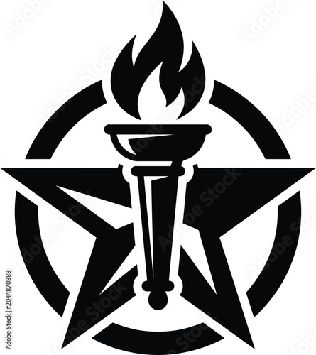 Foto Military style star with flaming torch emblem isolated vector design
