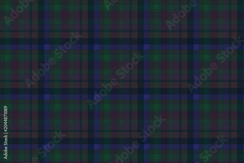 Dark muted blue and green tartan plaid fabric background with checkered material background scottish clothing seamless traditional wallpaper interwoven