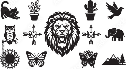 Black and White Animal Silhouette Graphic Design Elements