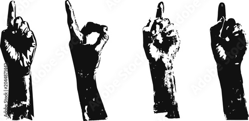 black and white hand silhouettes with various finger gestures and pointing