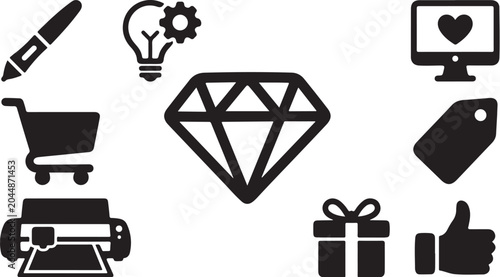 E-commerce and business icons on white background