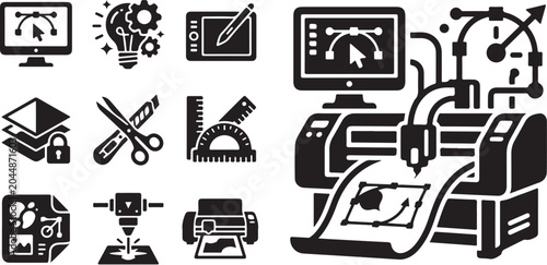 Innovative Technology and Education Icons in Black
