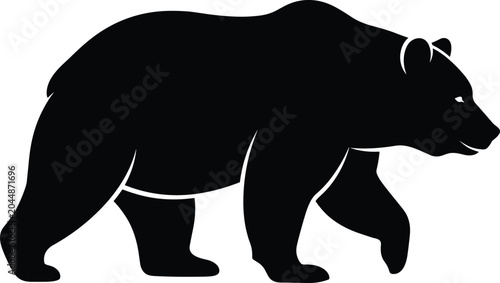 Bild auf Leinwand Black bear silhouette walking side view vector icon, isolated wildlife animal gr