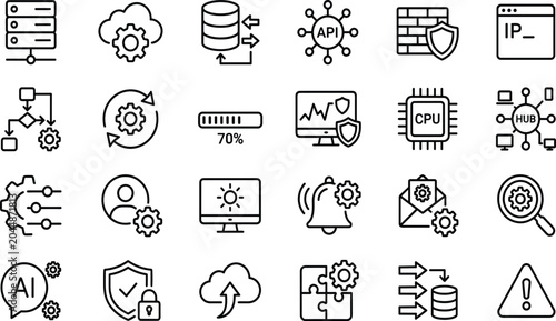 Bild auf Leinwand Cloud database server network technology icon set vector, API security firewall