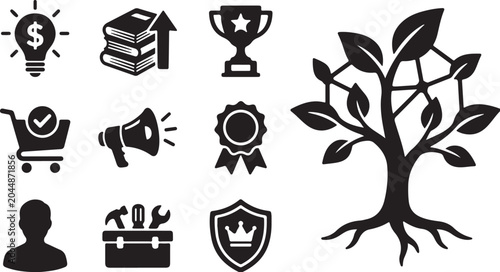 Business Growth and Success Icon Set Vector Graphics