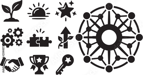 Business Growth and Partnership Network Concepts Icons Set