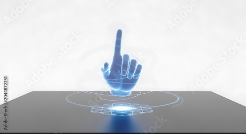 Glowing Hand Touching Digital Interface.