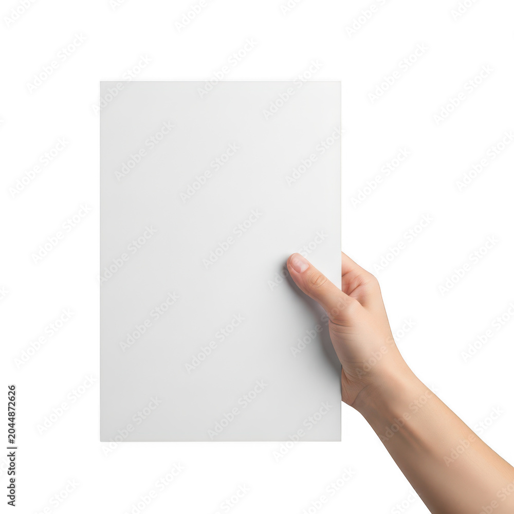 Obraz premium Hand holding a blank white paper sheet isolated on transparent background