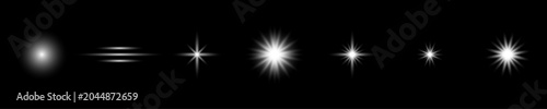 Bild auf Leinwand Horizontal collection of white light effects and starburst icons on black backdrop