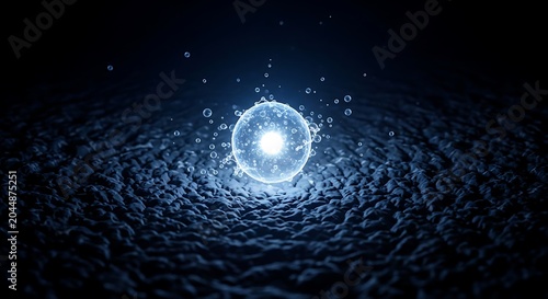 Glowing orb in dark water surface.