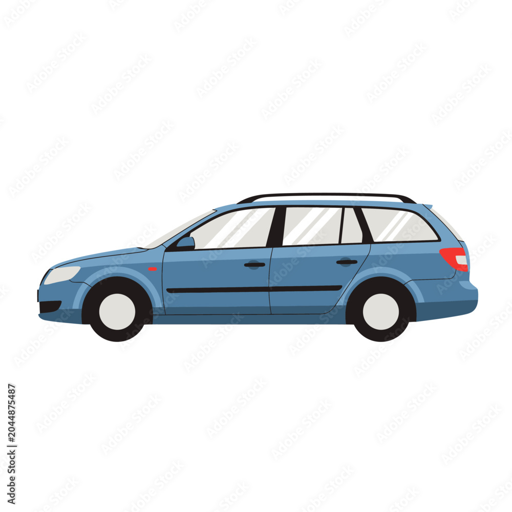 Obraz premium Blue Station Wagon Car - Side View