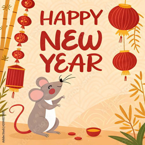 happy new year background design with rat