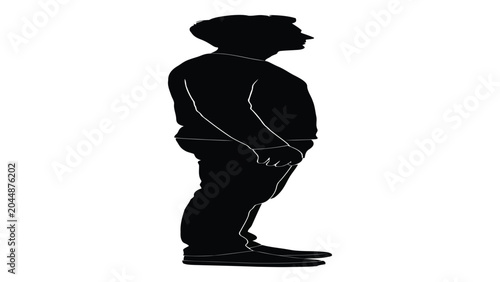 Konstfotografi Man standing in profile view appears as a stark black silhouette against a solid white background, creating a minimalist graphic element suitable for diverse creative compositions