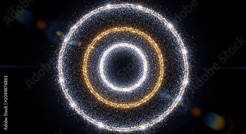 Glowing rings of light on black.