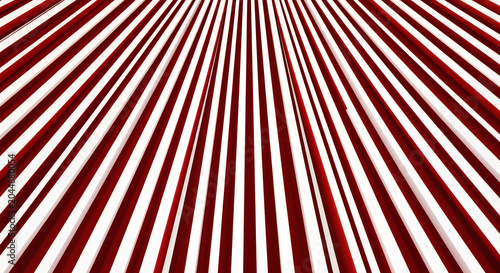 A vibrant red and white striped pattern radiates outward in a dynamic illustration.