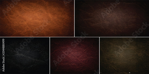 Luxury Leather Texture Collection Set – Brown, Black, Red and Vintage Distressed Leather Backgrounds with Premium Natural Grain Surface