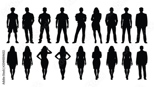 Tableau sur toile Business people stand in a professional lineup represented by individual black silhouettes