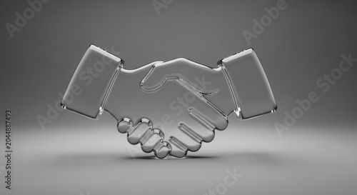 Glass handshake business partnership agreement 3D render