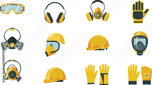 Diverse collection of safety gear and protective accessories for workplace use.