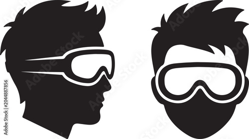 Black silhouettes of men wearing ski goggles