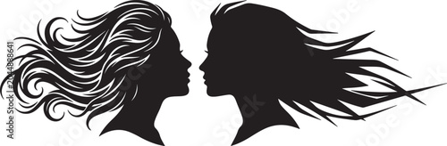 Silhouette of two women facing each other