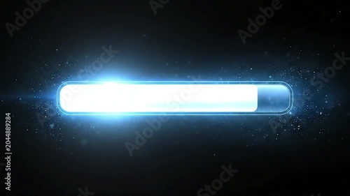 Loading bar animation with glowing blue particles and digital progress interface for modern high tech software user experience video