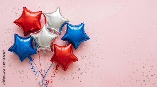 Colorful Christmas Star Ornament Design with Red and Blue Paint Splashes on White Background