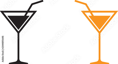 Black and orange martini glass icons with straws