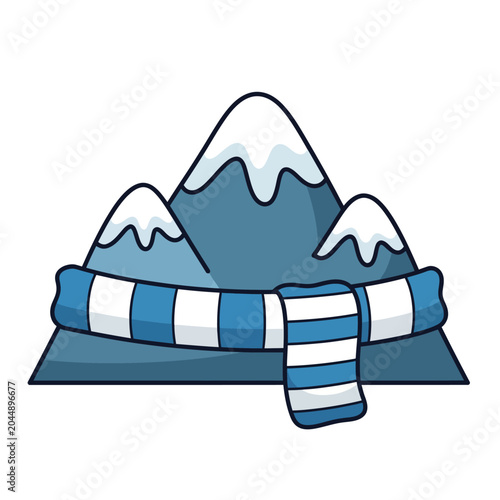 Cute Winter Mountains with Scarf Illustration - Snow Peaks, Cold Weather