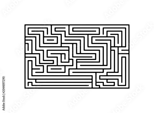 Black and white maze, complex labyrinth, puzzle illustration, vector graphic