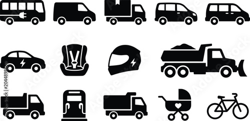 Foto Transportation and Mobility Icon Set Featuring Electric Vehicles Trucks Bicycle