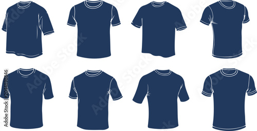 Tableau sur toile Collection of navy blue short sleeve tshirts with white collar and sleeve trims