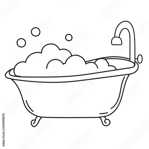 Classic clawfoot bathtub filled with soap bubbles and foam for relaxing bath time coloring page