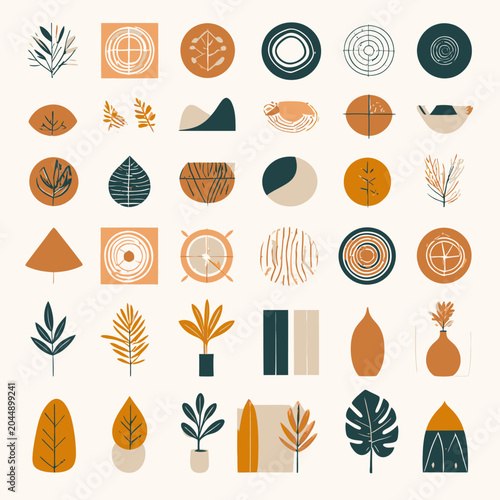 Boho modern collection of organic shapes and minimalist botanical illustrations.
