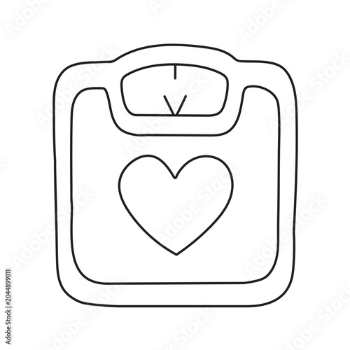 Simple line art weighing scale with heart symbol for coloring page bold vector drawing for wellness