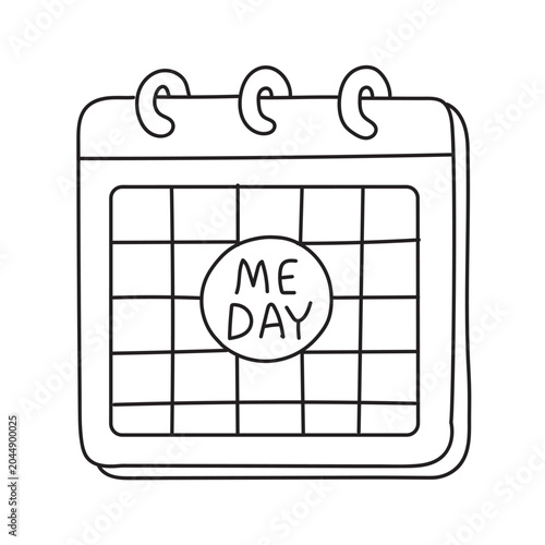 Me day calendar hand drawn vector illustration for bold and easy coloring page for kids and adults