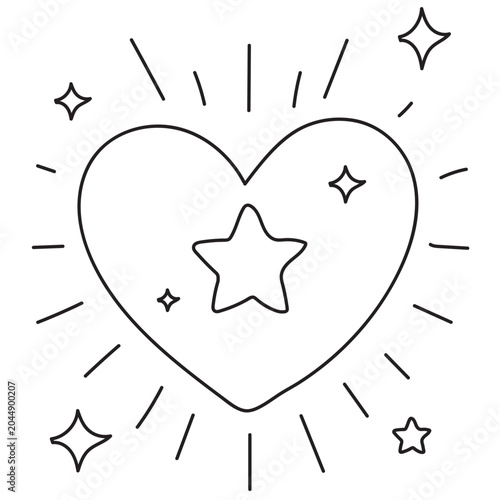 Heart with star hand drawn vector illustration for bold and easy coloring page for kids and adults