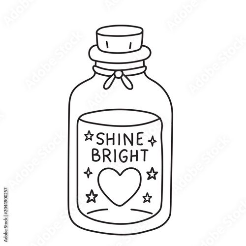 Shine bright magic potion bottle with heart and stars hand drawn coloring page for kids and adults