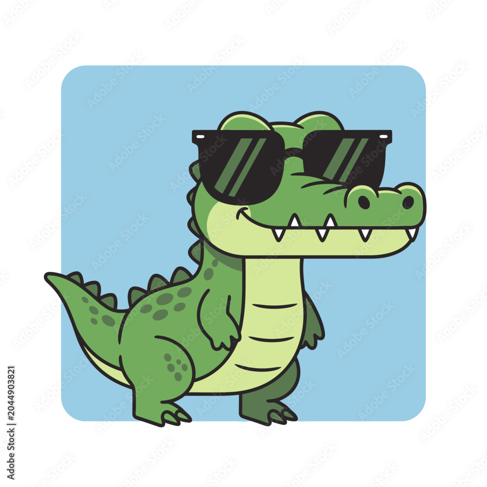 Obraz premium Cool Cartoon Alligator Wearing Sunglasses, Relaxed Summer Vibe