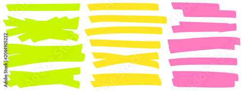 Tableau sur toile Marker patch shapes in green yellow pink for highlight emphasis on text