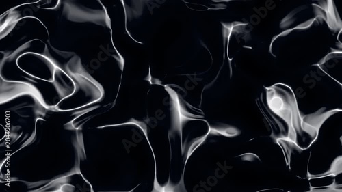 Glossy Black Liquid Texture With Silvery Reflections, Fluid Motion And Abstract Wave Patterns