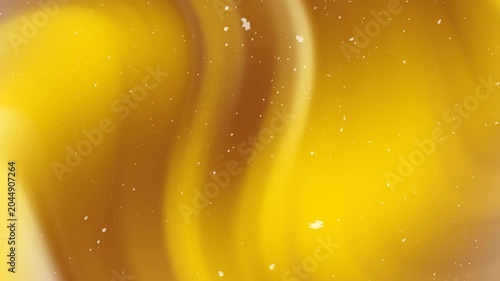 Golden Abstract Liquid Waves With Sparkling Particles On Yellow Backdrop For International Beer Day