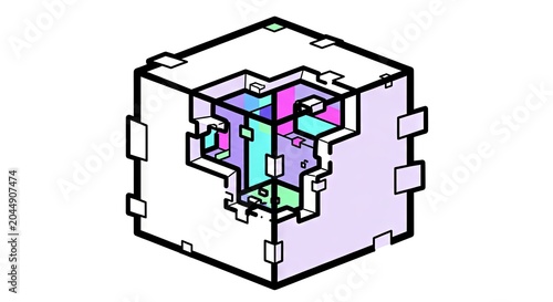 Abstract geometric cube with colorful patterns in design  