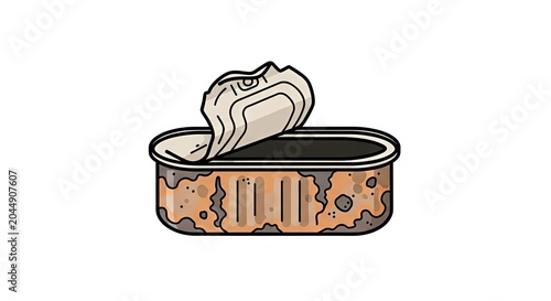 Rusty tin can with crumpled paper inside on white background  