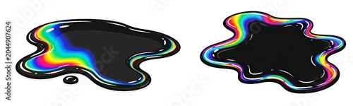 Colorful iridescent oil puddles on white background  