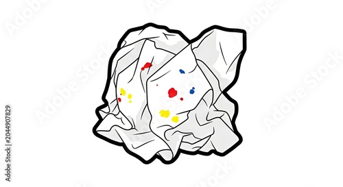 Crumpled paper with paint stains in a minimalist style  