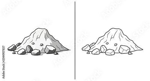 Cartoon illustration of two piles of dirt with stones  