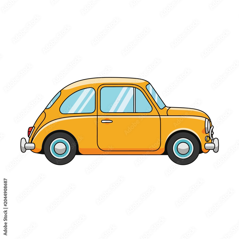 Obraz premium Retro Orange Car Illustration. Vintage Automobile. Isolated on White Background.