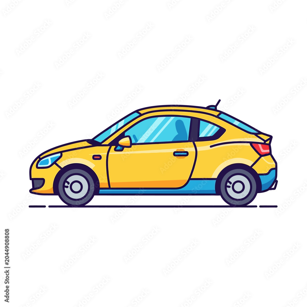 Obraz premium Stylized Yellow Sporty Coupe Car Illustration