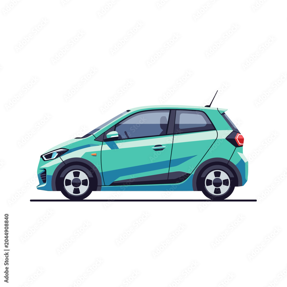 Obraz premium Modern Electric Car Side View, Teal Green City Auto with Clean Design